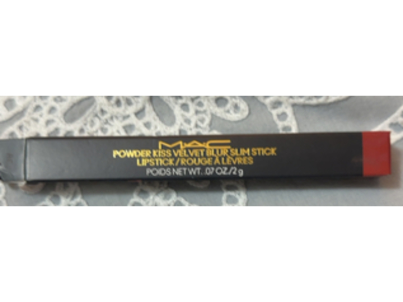 M.A.C. Powder Kiss Velvet Blur Slim Stick Lipstick, 877 Devoted To Chili, 0.07 oz/2 g