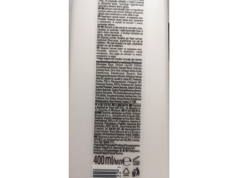 Clear Nourishing Shampoo, Anti-Dandruff, Soft & Shiny Hair, 400 mL