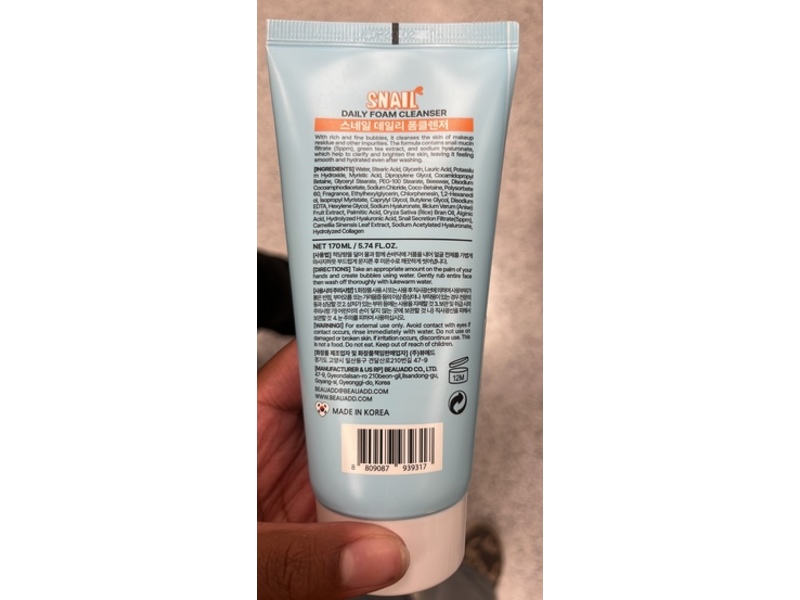 Baroness Snail Foam Cleanser, 5.74 fl oz/170 mL