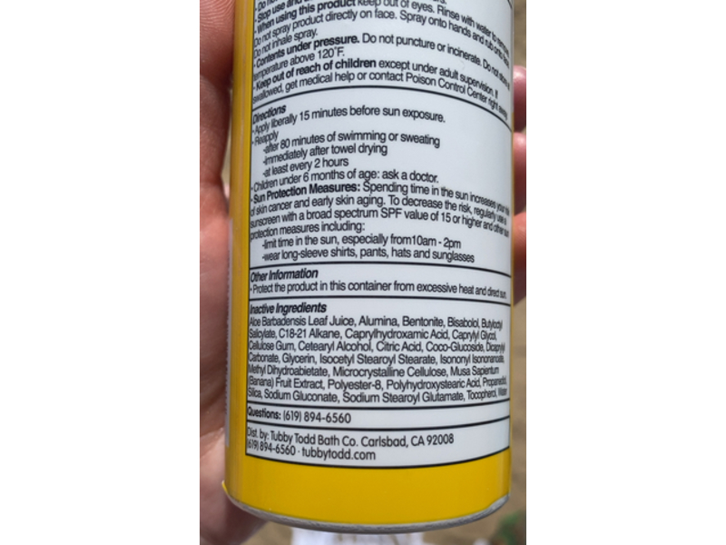 Tubby Todd Bath Co. Mineral Mist Sunscreen Body Spray, SPF 50, 6 fl oz/178 mL