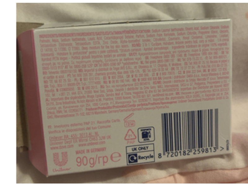 Dove Pink 3 In 1 Cream Bar Soap, 3.17 oz/90 g, Pack Of 8