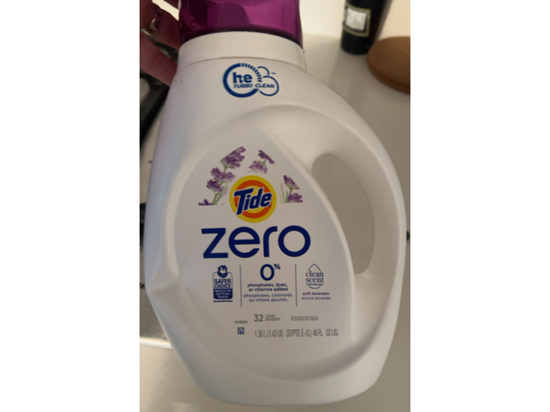 Tide Zero Detergent, Clean Soft Lavender, 32 Loads, 46 fl oz/1.36 L