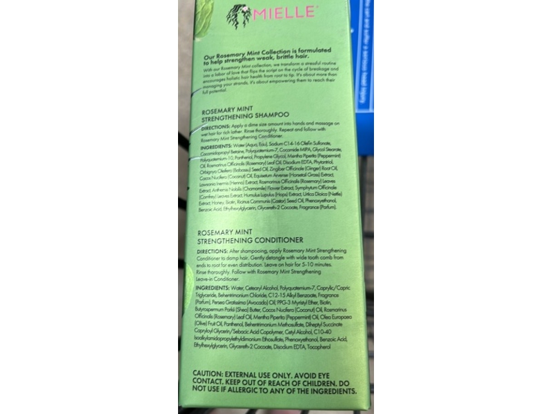 Mielle Strengthening Shampoo & Conditioner Duo, Rosemary Mint, 12 fl oz/355 mL