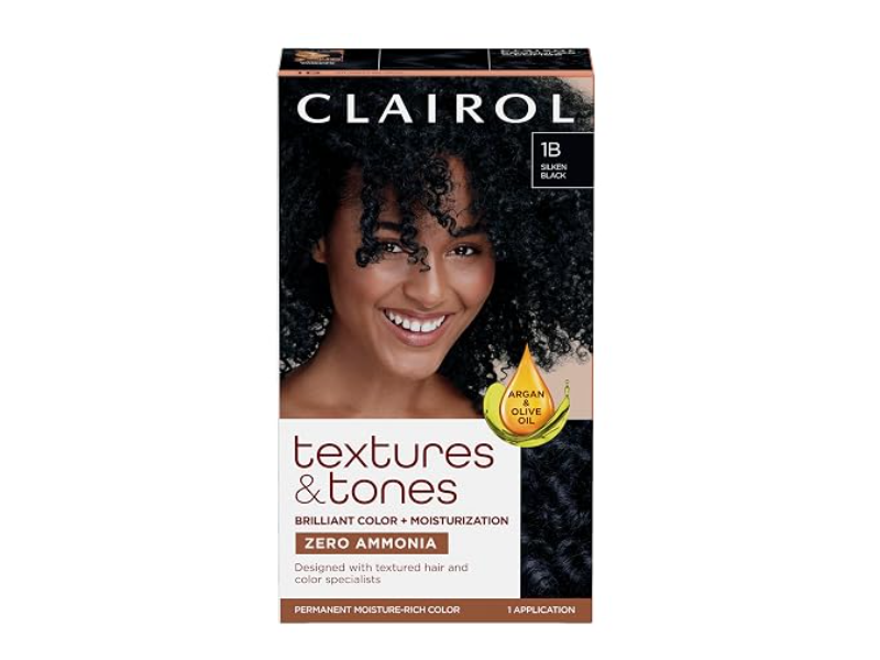 Clairol Textures & Tones Permanent Moisture-Rich Hair Color, 1B Silken Black, 1 Application