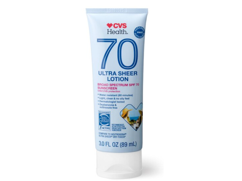 Cvs Ultra Sheer Broad Spectrum Sunscreen Lotion, SPF 70, 3.0 fl oz/89 mL