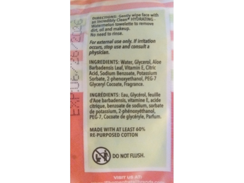 Incredibly Clean Hydrating Facial Cleansing Wipes, Watermelon, 25 Count