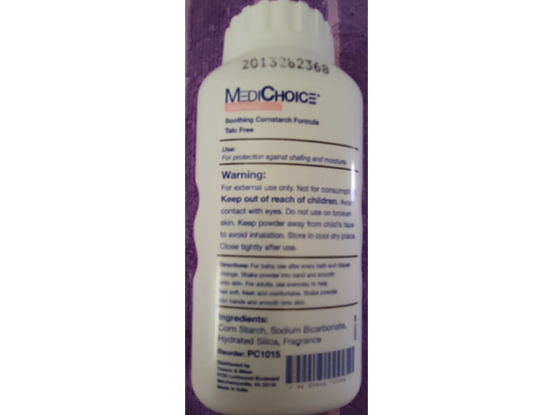 MediChoice Soothing Cornstarch Baby Powder, Talc Free, 2 oz/56 g