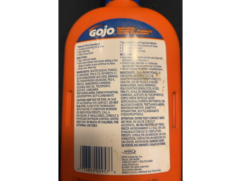 Gojo Pumice Hand Cleaner, Natural Orange, 14 fl oz/414 mL