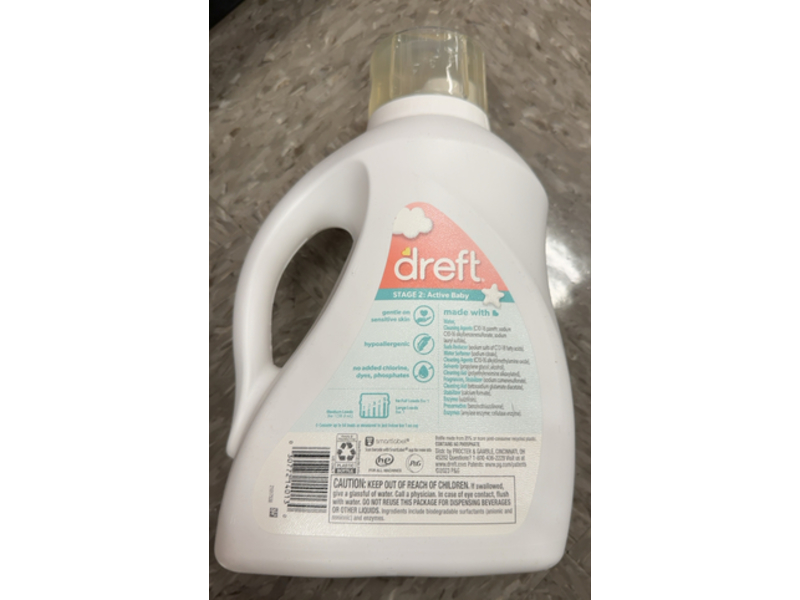 Dreft Active Baby Laundry Detergent, 64 Loads, 92 fl oz/2.72 L