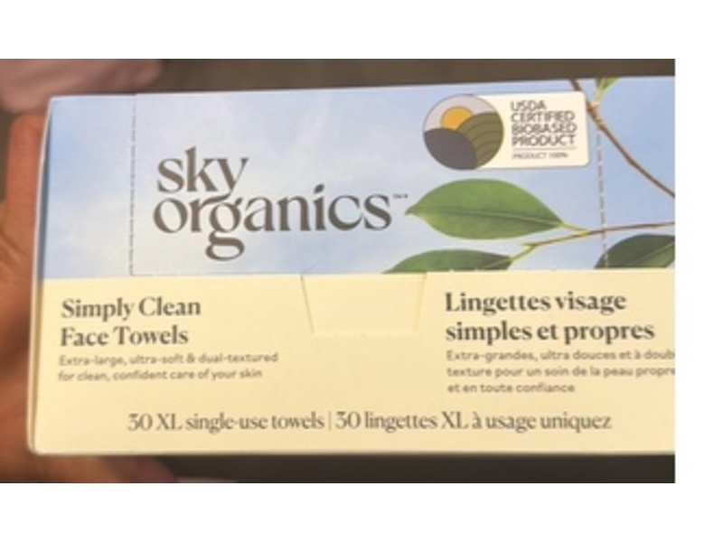 Sky Organics Simply Clean Face Towels, XL, 30 Count
