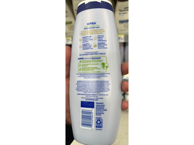 Nivea Refreshing Body Wash, Basil And White Tea, 20 fl oz/591 mL