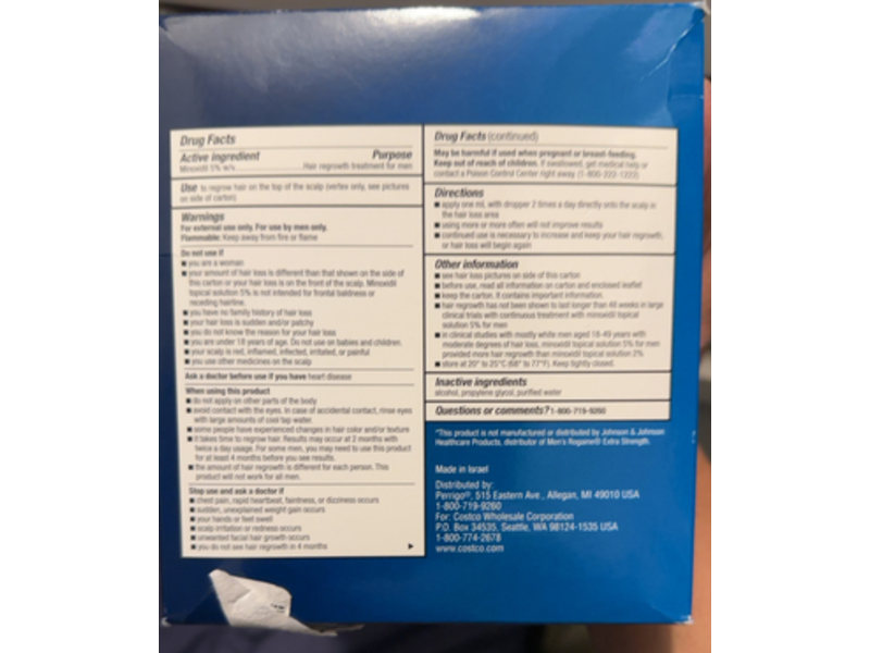 Kirkland Minoxidil Extra Strength Hair Regrowth, Topical Solution 5 %, 2 fl oz/60 mL, 6 Count