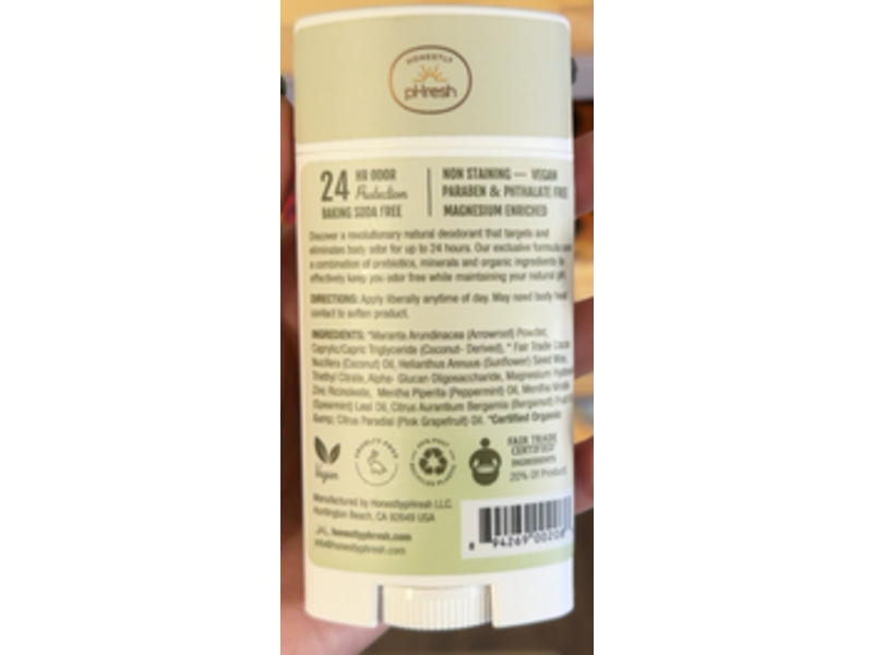 Honestly pHresh Prebiotic Deodorant, Sugar Mint, 2.25 oz/64 g