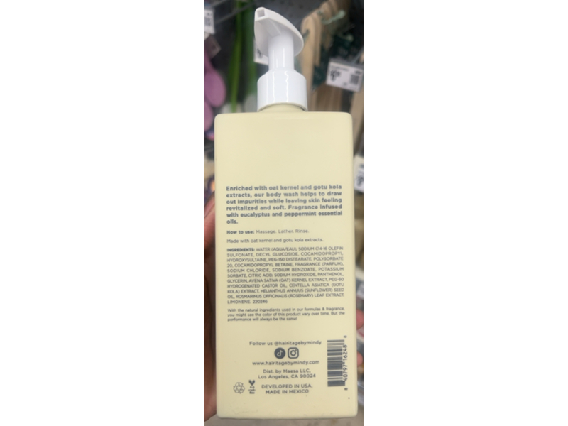 Hairitage By Mindy McKnight Now & Lather Body Wash, Mint & Yuzu, 14 fl oz/414 mL