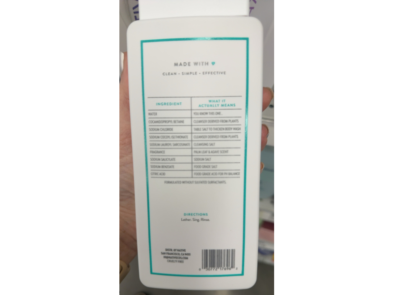 Native Body Wash, Palm Leaf & Agave, 18 fl oz/532 mL