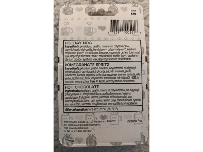 Chap Stick Sips & Snuggles Lip Balm, Holiday Nog, Pomegranate Spritz & Hot Chocolate, 0.15 oz/4 g, 3 Count
