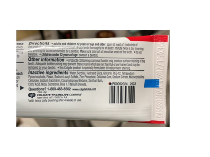 Colgate Total Whitening Gel Toothpaste, 5.1 oz/144 g, 2 Count