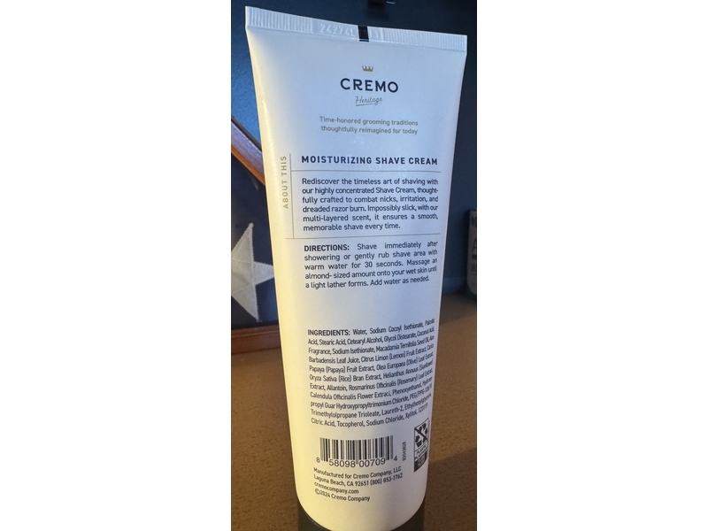 Cremo Heritage Shave Cream, Bourbon Vanilla, 6 fl oz/177 mL