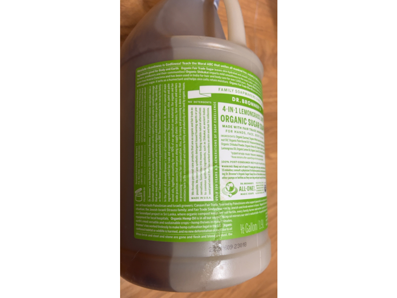 Dr. Bronner's Organic Sugar Soap, 4 - In -1 Lemongrass Lime, 1.9 L