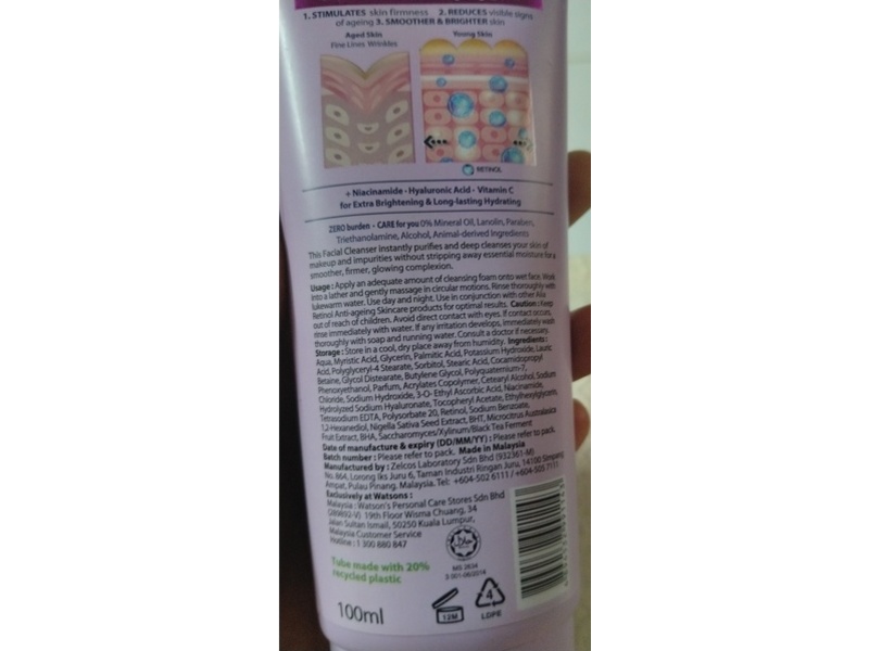 Alia Anti-Ageing Youth Firming Facial Cleanser, Retinol, 100 mL