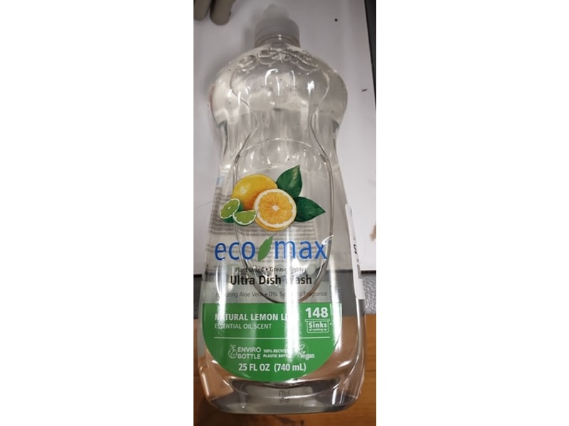 Eco-Max Ultra Dish Wash Liquid, Natural Lemon Lime, 25 fl oz/740 mL