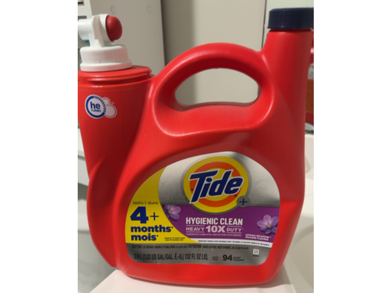Tide+ Hygienic Clean 10X Heavy Duty Liquid Detergent, Spring Meadow, 94 Loads, 132 fl oz/3.9 L