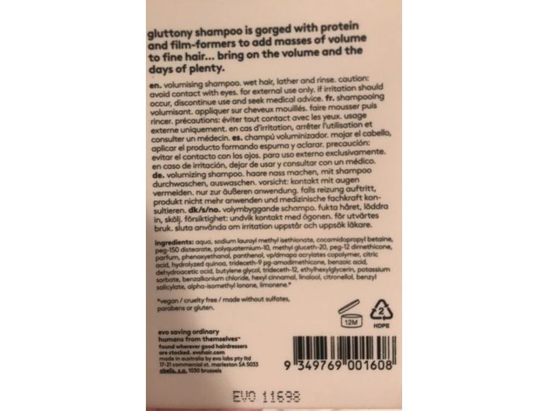 Evo Gluttony Volumising Shampoo, 10.1 fl oz/300 mL