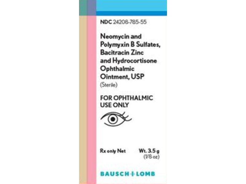 Neomycin & Polymyxin B Sulfates, Bacitracin Zinc & Hydrocortisone Ophthalmic Ointment, 1/8 oz/3.5 g, Bausch & Lomb (Rx)