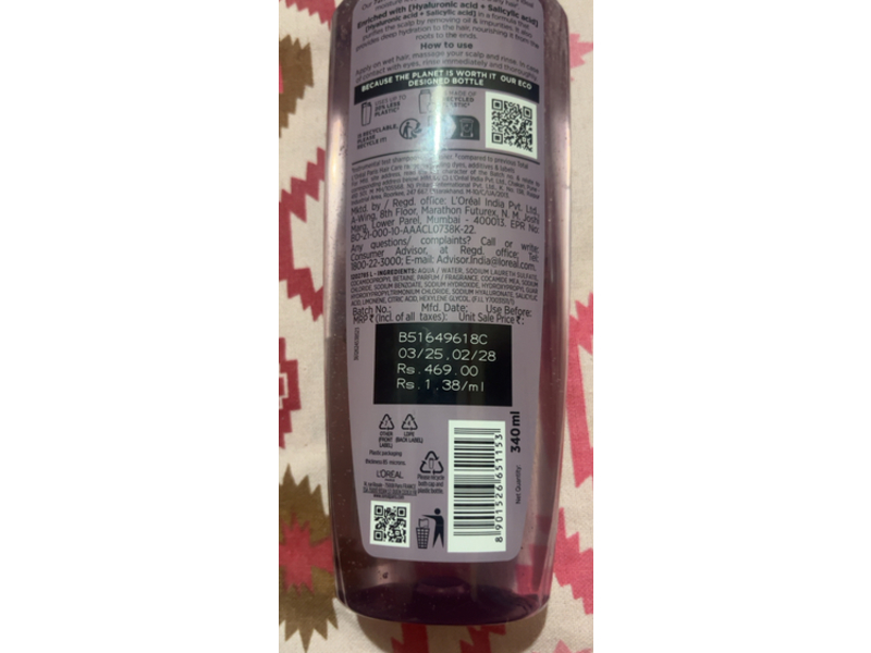 L'Oreal Paris Hyaluron Pure Shampoo, 340 mL
