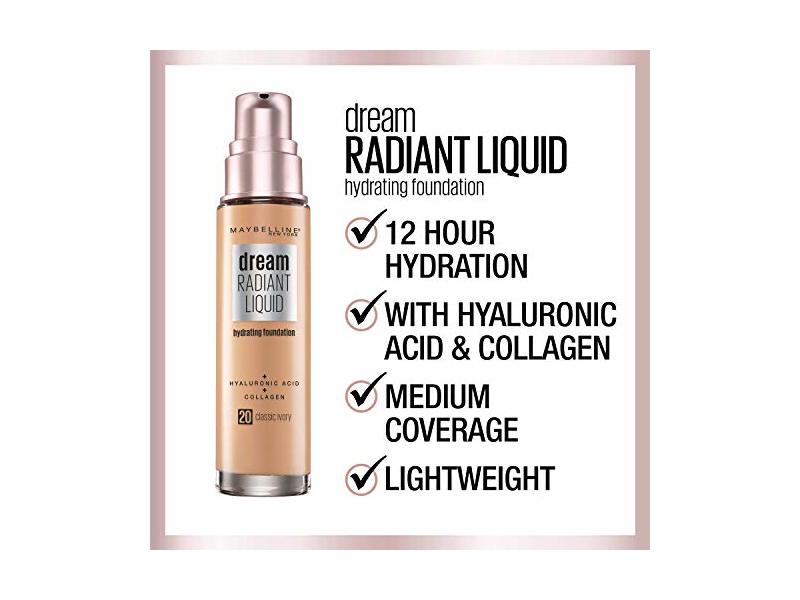 Maybelline Dream Radiant Liquid Hydrating Foundation, Cashew, 1 fl oz/30 mL