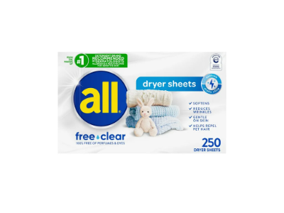 All Dryer Sheets, Free & Clear, 250 Count