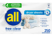 All Dryer Sheets, Free & Clear, 250 Count - Image 2