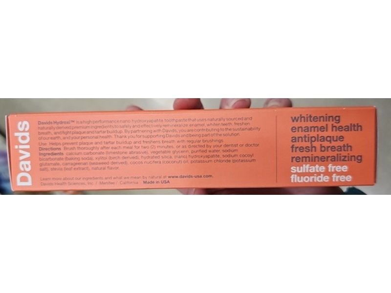 Davids Hydroxi Whitening+Enamel Health Toothpaste, Natural Strawberry+Watermelon, 4 oz/113 g