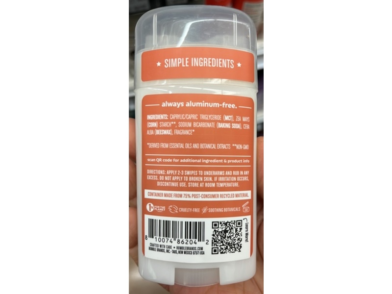 Humble Nothing Bad Aluminum Free Deodorant, Sweet Amber, 2.5 oz/70 g
