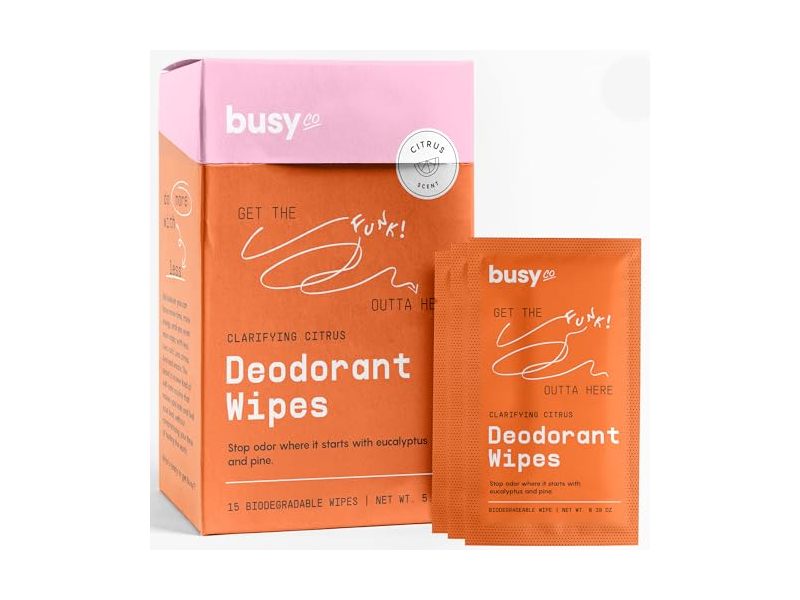Busy Co Deodorant Wipes, Clarifying Citrus, 6.3 oz, 15 Count
