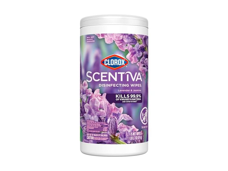 Clorox Scentiva Bleach-Free Disinfecting Wipes, Lavender & Jasmine, 0.7 oz/474 g, 75 Count