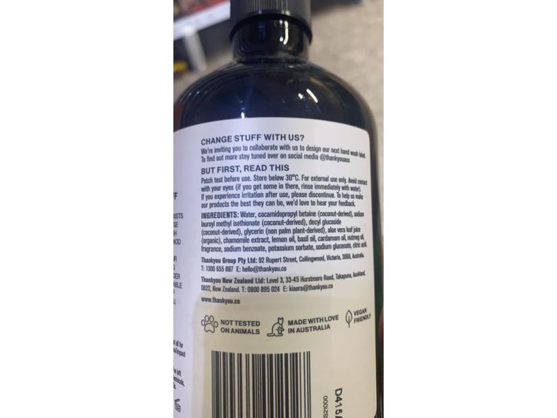 Thankyou Hand Wash, Botanical Basil & Spice, 500 mL