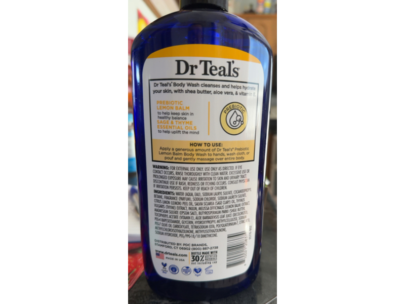 Dr Teal's Body Wash, Pure Epsom Salt, Prebiotic Lemon Balm & Essential Oils, 24 fl oz/710 mL