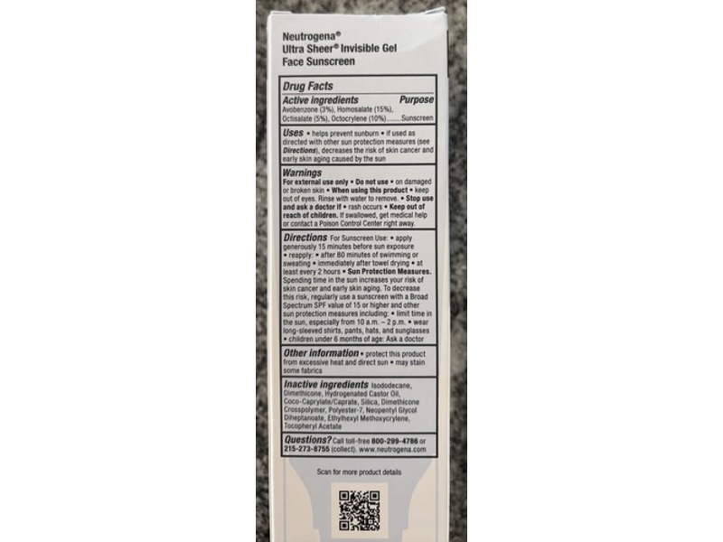 Neutrogena Ultra Sheer Invisible Gel Face Sunscreen, SPF 40, Vitamin E, 1.7 fl oz/50 mL