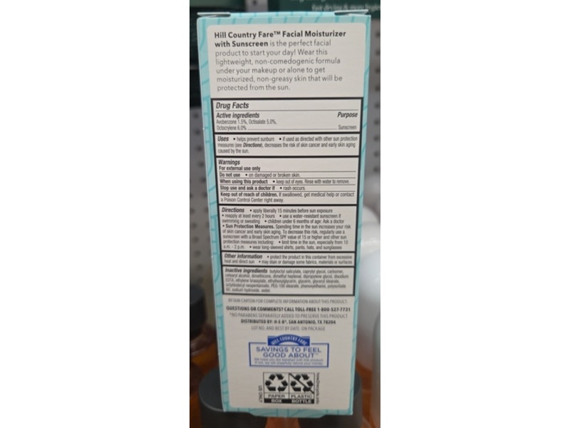 Hill Country Fare Facial Moisturizer With Sunscreen, SPF 15, 4 fl oz/118 mL