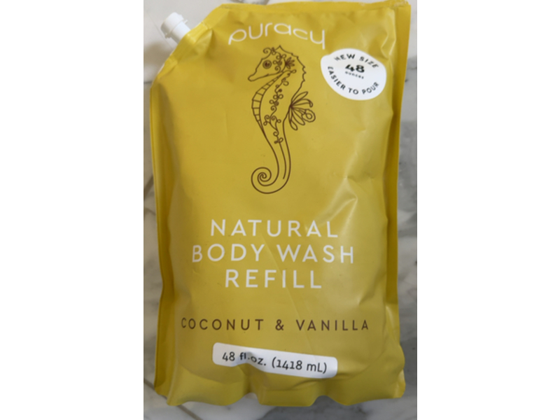 Puracy Natural Body Wash Refill, Coconut & Vanilla, 48 fl oz/1418 mL
