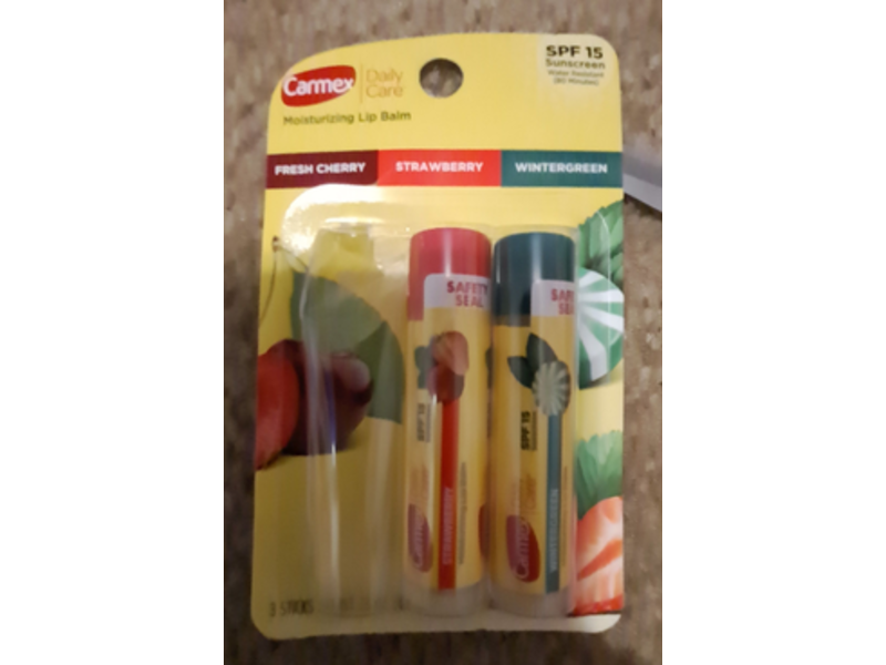 Carmex Moisturizing Lip Balm, SPF 15, Fresh Cherry, Strawberry & Wintergreen, 0.15 oz/4.25 g