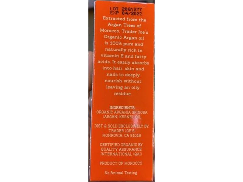 Trader Joe's 100% Organic Argan Oil, 1.7 fl oz/50.2 mL