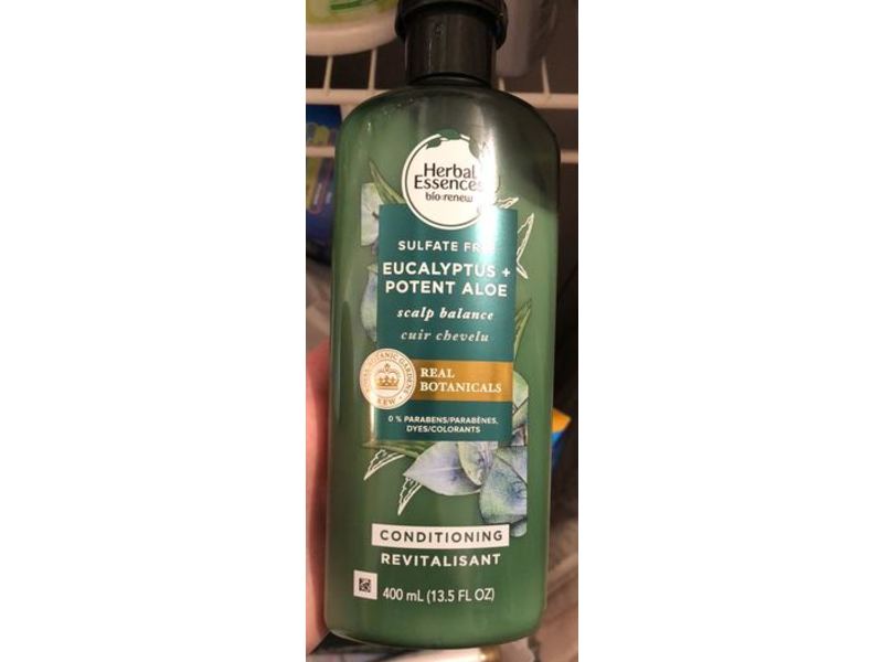 Herbal Essences Sulfate Free Scalp Balance Real Botanicals Conditioning Revitalisant, Eucalyptus + Potent Aloe, 13.5 fl oz/400 mL
