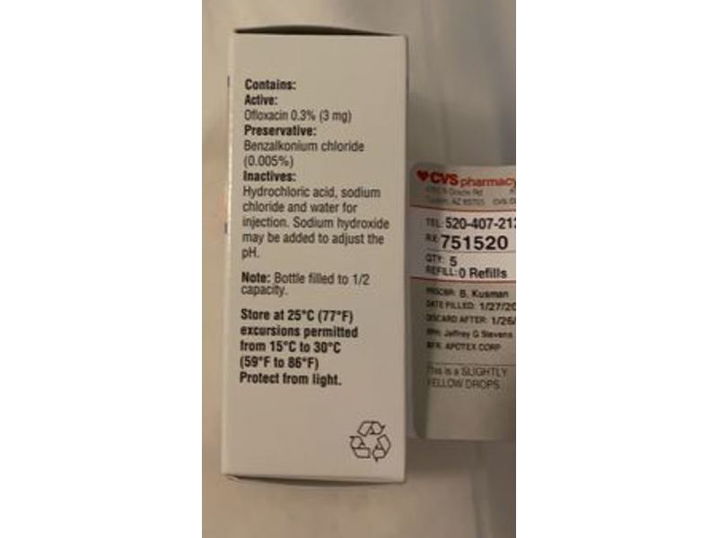 Ofloxacin Ophthalmic Solution Usp 0.3% 5 mL Apotex Corp. (RX)