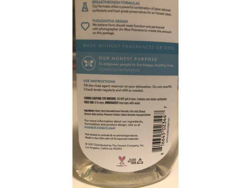Honest Rinse Aid The Honest Company Rinse Aid, Free & Clear, 8 fl oz Ingredients and Reviews