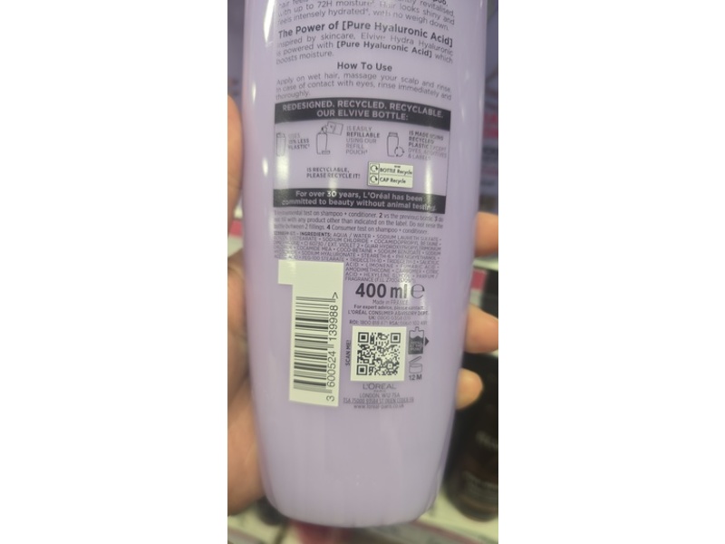 L'Oreal Paris Elvive Hydra Hyaluronic Moisture Boosting Shampoo, 400 mL