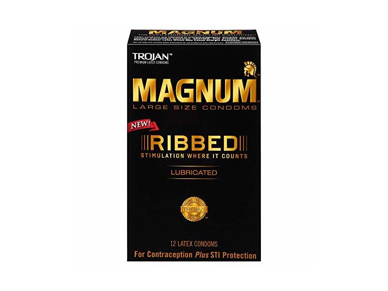 Trojan Magnum Ribbed Lubricated Condoms, Large Size, Pack Of 72
