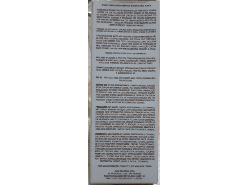 Renew Solar Advance Matte Antioleosidade, 50 g