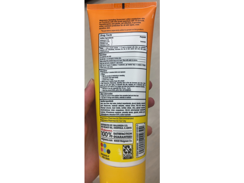 Walgreens Hydrating Sunscreen, SPF 70, 8 fl oz/237 mL